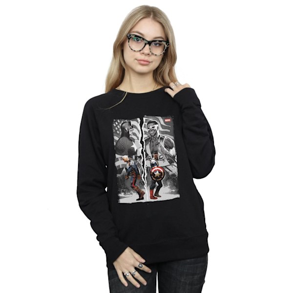 Marvel Dam/Kvinnor Falcon Och Captain America Split Sweatshirt Black L