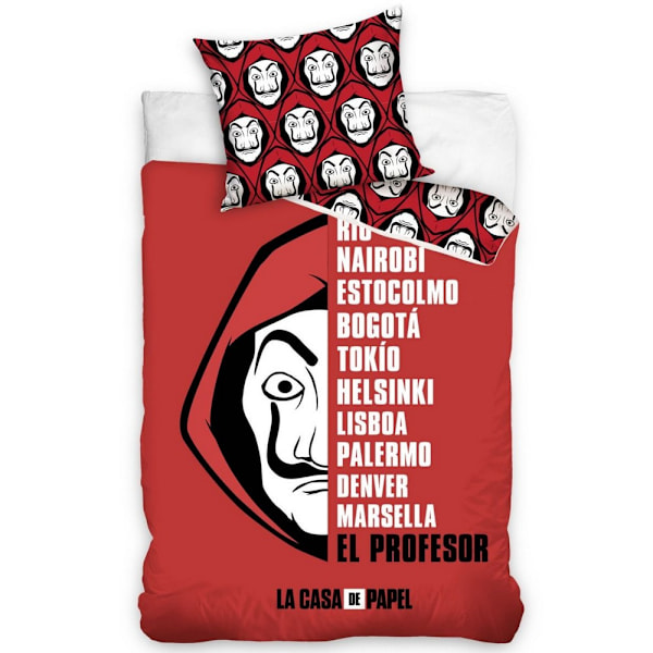 Money Heist La Casa De Papel Bomullstäcke Set Enkelsäng Röd/ Red/White/Black Single