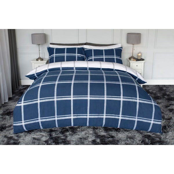 Belledorm Dalton Borstad Bomull Rutig Påslakan Set Enkelsäng Navy/White Single
