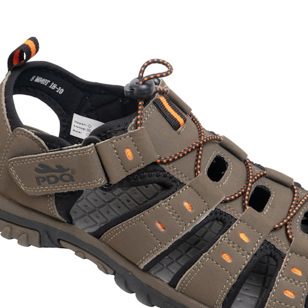 PDQ herr toggle & touch fäste syntetisk nubuck trail sandal Dark Taupe/Orange 8 UK