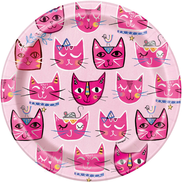 Unika Pappers Katt Engångstallrikar (Förpackning om 8) En Storlek Rosa Pink One Size