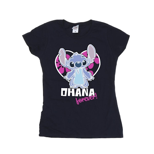 Disney Dam/Kvinnor Lilo Och Stitch Ohana Forever Hjärta Bomull Navy Blue S