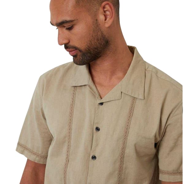 Threadbare Herrbroderad kortärmad bowlingskjorta med krage Stone S