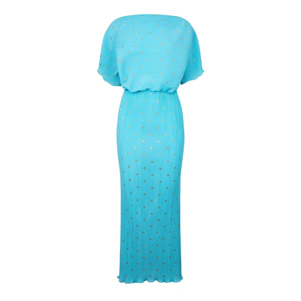 Never Fully Dressed Dam/Dam Tilly Polka Dot Plisse Maxiklänning Blue 16 UK