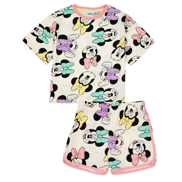 Minnie Mouse Flickor Pyjamasset med Tryck Överallt, Kort Modell, 4-5 År Vit White 4-5 Years