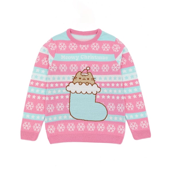 Pusheen flickor stickad jultröja 11-12 år rosa/blå Pink/Blue 11-12 Years