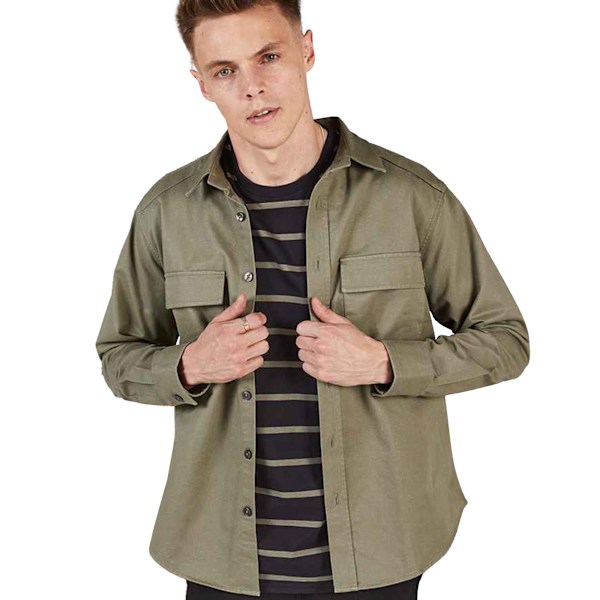 Front Row Herr Bomull Drill Overshirt S Khaki Khaki S