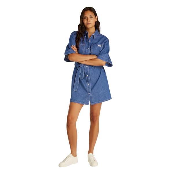 Calvin Klein Dam/Kvinnor Denim Kragad Boxig Miniskjortklänning Medium Blue 8 UK