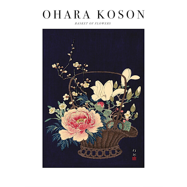 Ohara Koson Korg av blommor Pappersutskrift 40cm x 30cm Svart/Flerfärgad Black/Multicoloured 40cm x 30cm