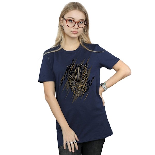 Marvel Womens/Ladies Black Panther Gold Head Cotton Boyfriend T Navy Blue L