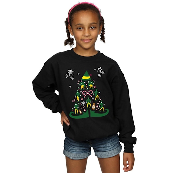 Elf Girls Julgran Sweatshirt 9-11 År Svart Black 9-11 Years