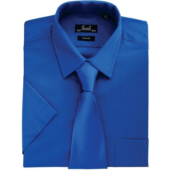 Premier Mens Short Sleeve Formal Poplin Plain Work Shirt 16 Roy Royal 16
