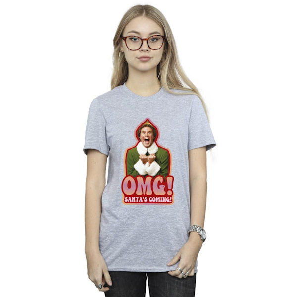 Elf Dam/Damer Jultomten Kommer Bomull Pojkvän T-shirt XXL S Sports Grey XXL
