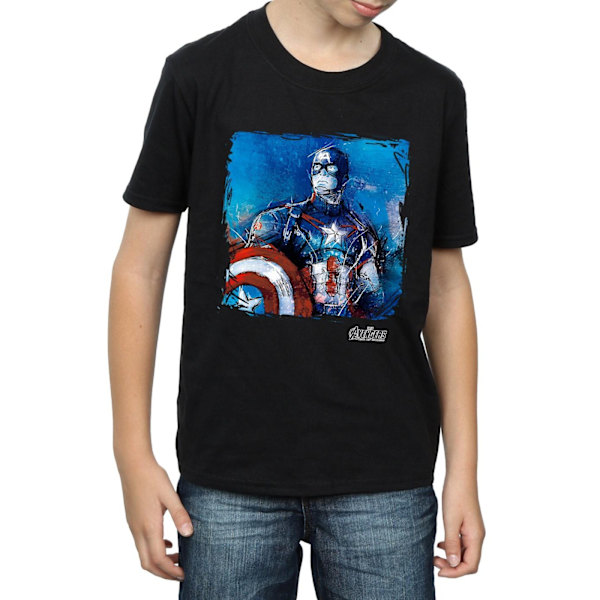 Marvel Boys Captain America Art T-Shirt 7-8 år Svart Black 7-8 Years