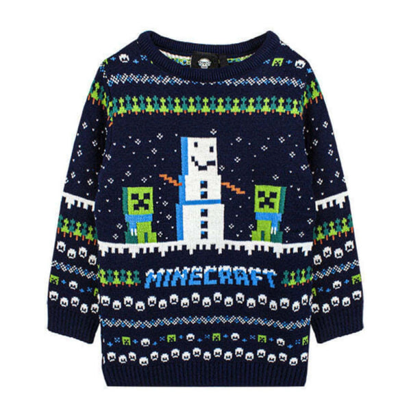 Minecraft barn/barn snöig stickad jultröja 5-6 Ja Navy/Green/White 5-6 Years