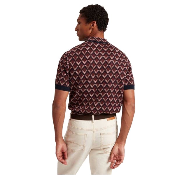Ted Baker Herr Geometrisk Jacquard Kortärmad Pikétröja S Ma Maroon S