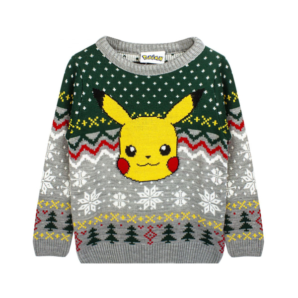 Pokemon barn/barn Pikachu stickad jultröja 13-14 Y Grey/Green 13-14 Years