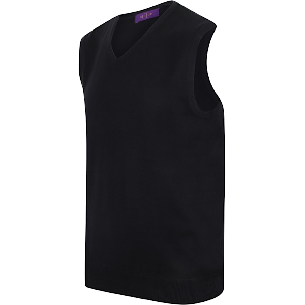 Henbury Herr Sleeveless 12 Gauge V-hals Fint Stickad Tröja XL Bla Black XL