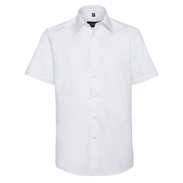 Russell Collection Herr Plain Oxford Easy-Care Kortärmad Skjorta White 16in
