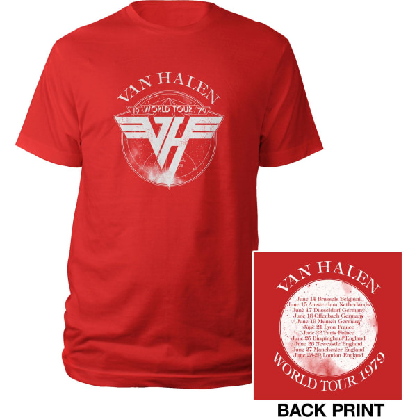 Van Halen Unisex Vuxen 1979 Tour Tryck Bak T-Shirt S Röd Red S
