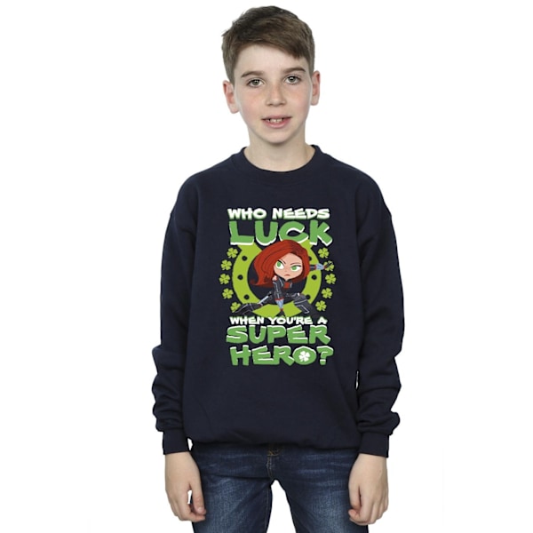 Marvel Boys St Patrick's Day Black Widow Luck Sweatshirt 7-8 år Navy Blue 7-8 Years