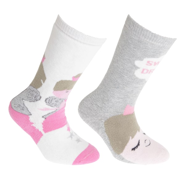 FLOSO Barn/Barn Bomullsrika Wellystrumpor (2 Par) 12.5 Chi Cream/Pink 12.5 Child UK-3.5 UK