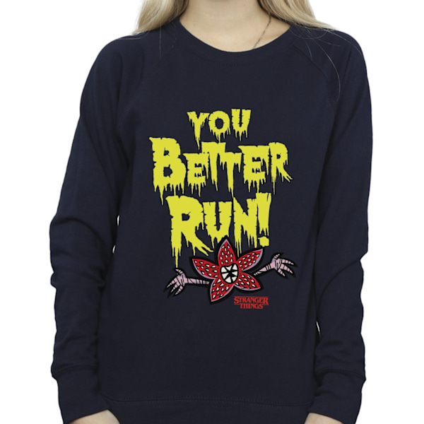 Netflix Dam/Kvinnor Stranger Things You Better Run Sweatshirt Navy Blue XL