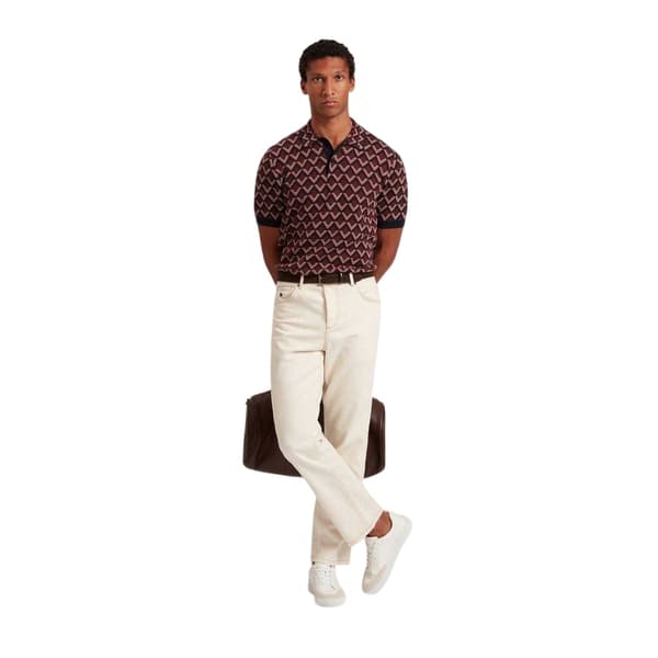 Ted Baker Herr Geometrisk Jacquard Kortärmad Pikétröja S Ma Maroon S