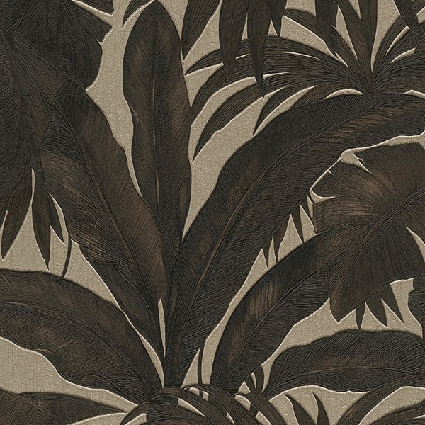 Versace Giungla Palm Leaf Textured Wallpaper 10m x 70cm Svart/G Black/Gold 10m x 70cm