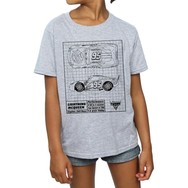 Disney Girls Cars Lightning McQueen Blueprint Bomull T-shirt 5- Sports Grey 5-6 Years