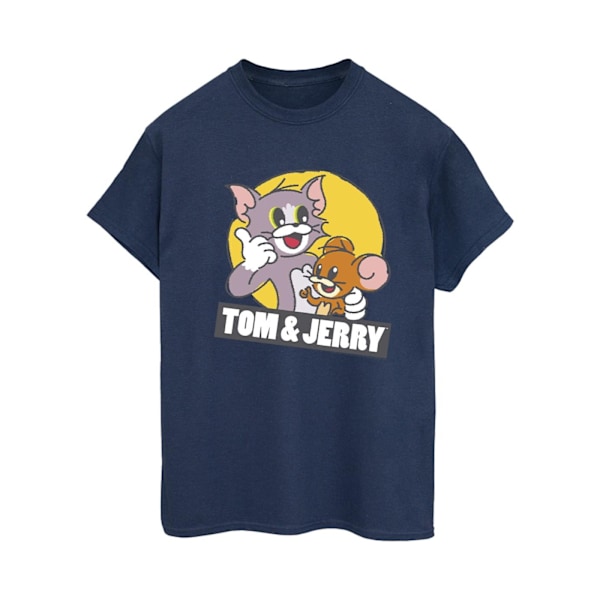 Tom And Jerry Dam/Damer Skisslogotyp Bomull Boyfriend T-Shir Navy Blue 3XL