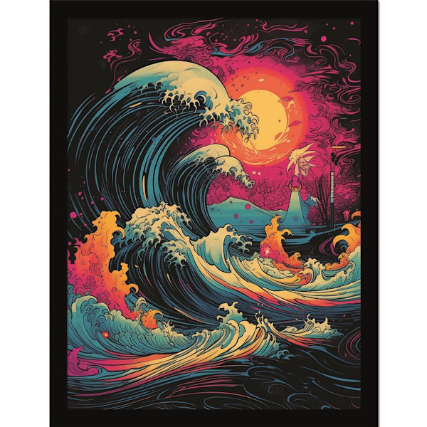 Wave Collection Neon Whirlpool Inramad Affisch 40cm x 30cm Flerfärgad Multicoloured 40cm x 30cm