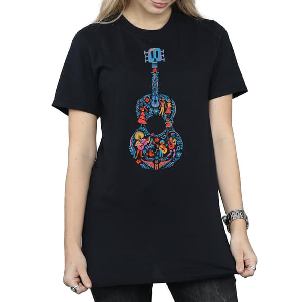 Disney Dam/Dam Coco Gitarr Mönster Bomull Boyfriend T-shirt Black L