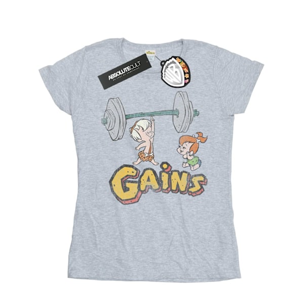 The Flintstones Dam/Kvinnor Bam Bam Gains Distressed Bomull T-shirt Sports Grey S