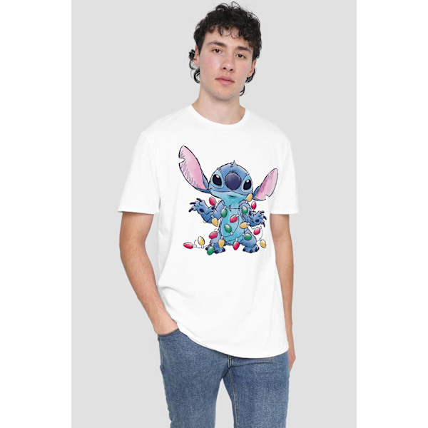 Lilo & Stitch Herr Julbelysning Skiss T-Shirt M Vit White M
