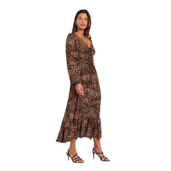 Nobody´s Child Dam Samntha Leopardmönstrad V-ringad Midiklänning Multicoloured 6 UK