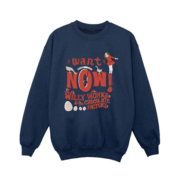 Willy Wonka Boys Verruca Salt I Want It Now Sweatshirt 7-8 År Navy Blue 7-8 Years