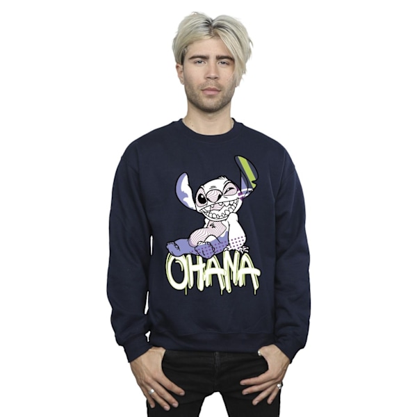 Disney Mens Lilo And Stitch Ohana Graffiti Sweatshirt XXL Marinblå Navy Blue XXL