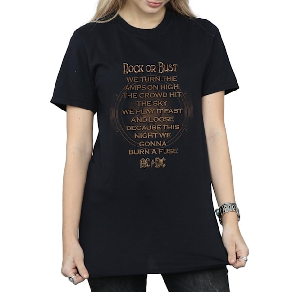 AC/DC Dam/Kvinnor Rock Or Bust Lyrics Bomull Boyfriend T-Shir Black M