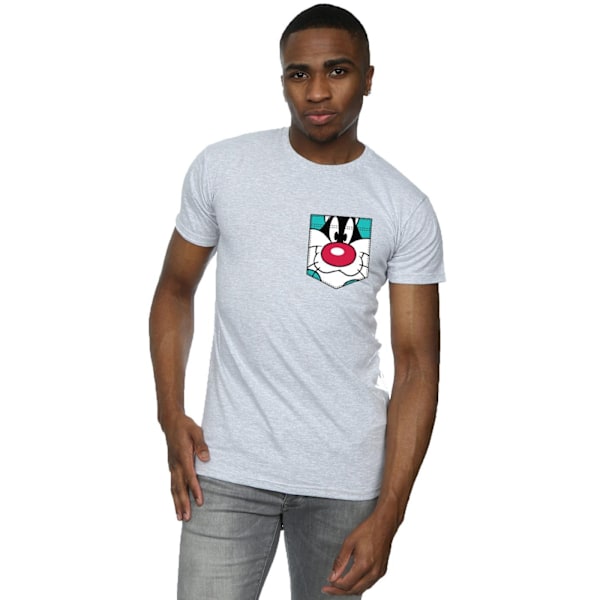 Looney Tunes Herr Sylvester Ansikte Faux Fick T-shirt XXL Sports Sports Grey XXL