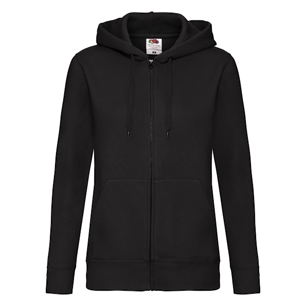 Fruit of the Loom Dam/Damer Premium Lady Fit Full Zip Hoodi Black 12 UK