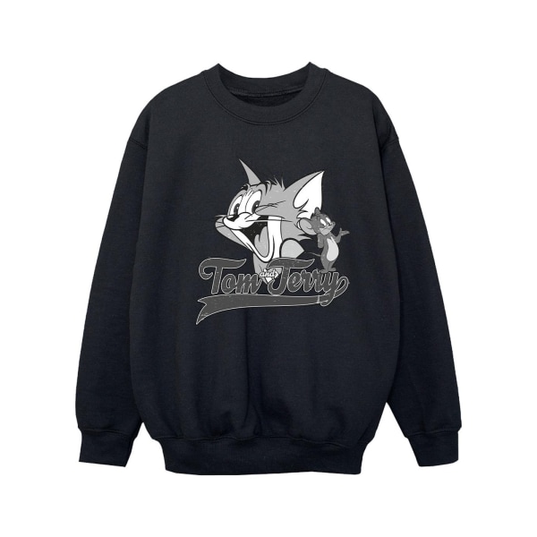 Tom And Jerry Girls Greyscale Square Sweatshirt 12-13 år Bla Black 12-13 Years
