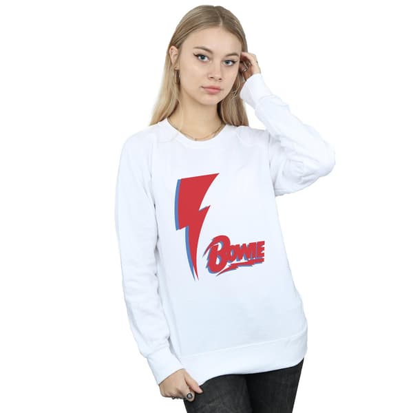 David Bowie Dam/Kvinnor Röd Bolt Sweatshirt M Vit White M