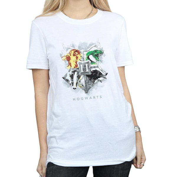 Harry Potter Dam/Kvinnor Hogwarts Målad Crest Bomull Pojkvän White M