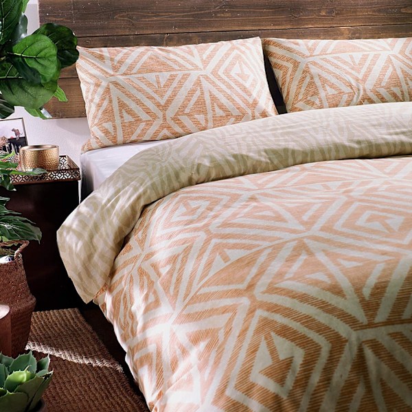 Furn Tanza Global Geometrisk Påslakan Set Enkelsäng Terrakotta Terracotta Single