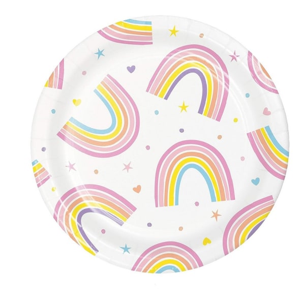 Creative Party Happy Rainbow engångstallrikar (pack med 8) En White/Multicoloured One Size