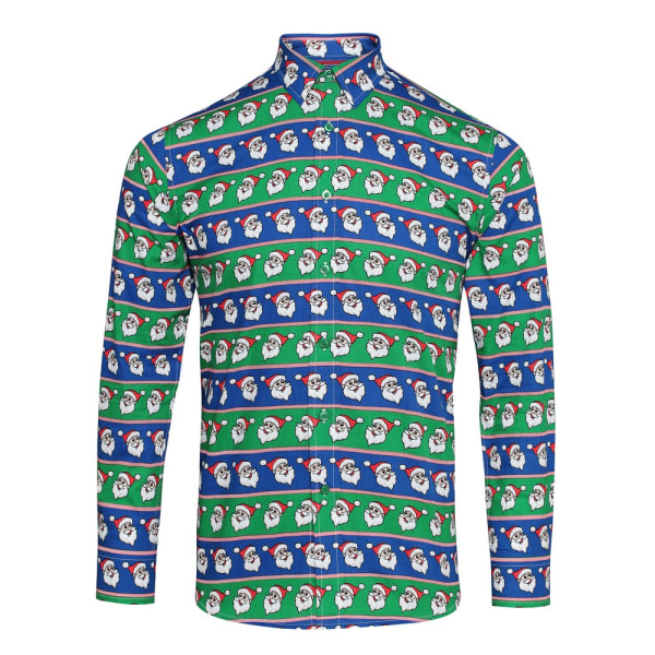 Julbutik Printed julskjorta 2XL tomte blå/grön Santa Blue/Green 2XL