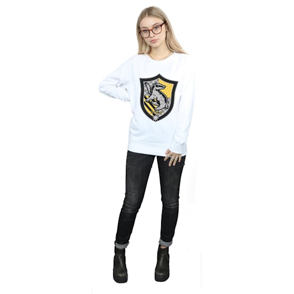 Harry Potter Dam/Kvinnor Hufflepuff Crest Flat Sweatshirt XXL White XXL