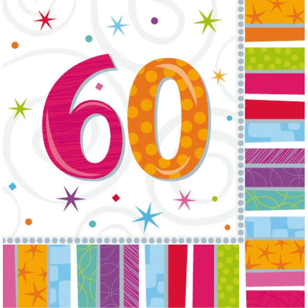 Amscan 60-årsdagsservetter (16-pack) En storlek Flerfärgad Multicoloured One Size