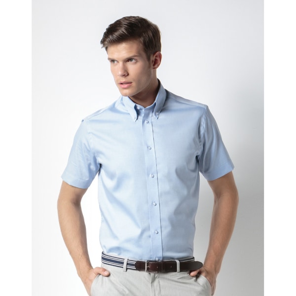 Kustom Kit Herr Kortärmad Skräddarsydd Premium Oxford Skjorta Light Blue 18inch